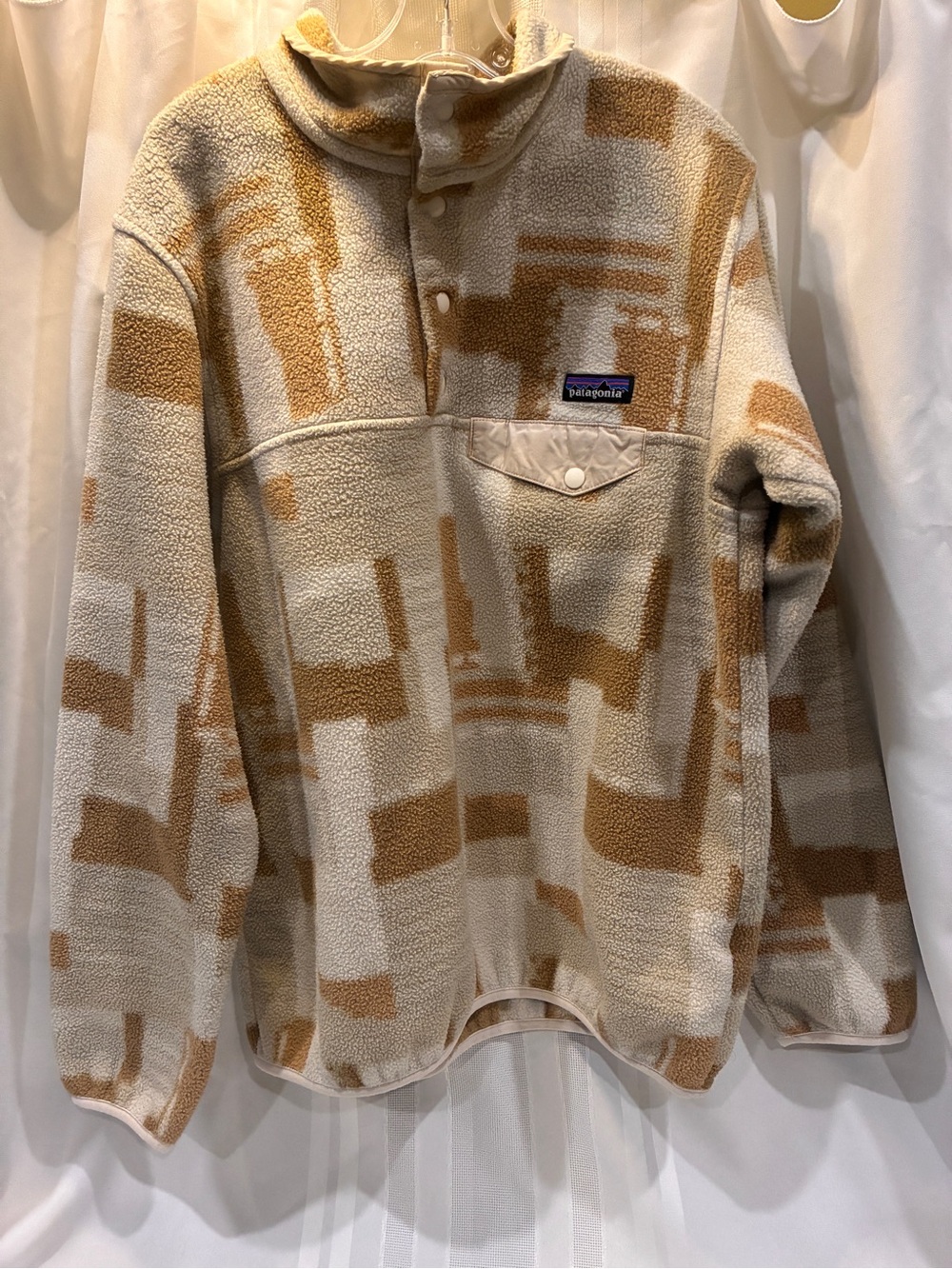 Patagonia Cream & Tan Patterned Zip-Neck Fleece
